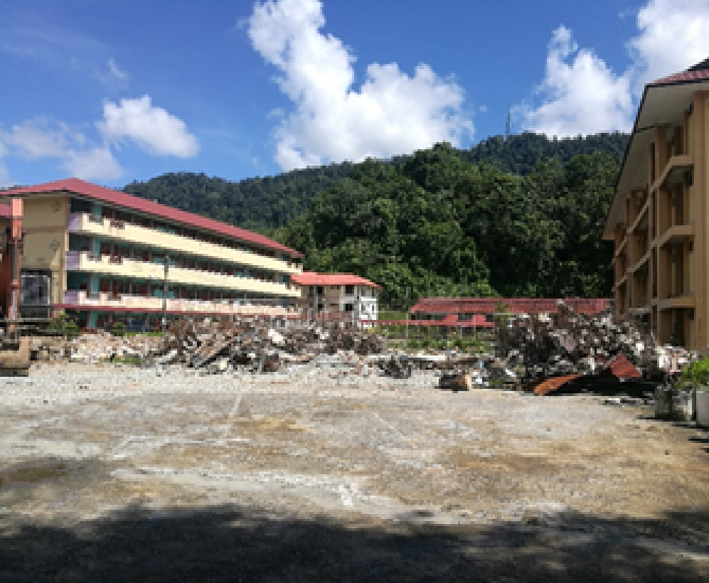 The administration building of SMK Medamit that was destroyed in the fire incident.